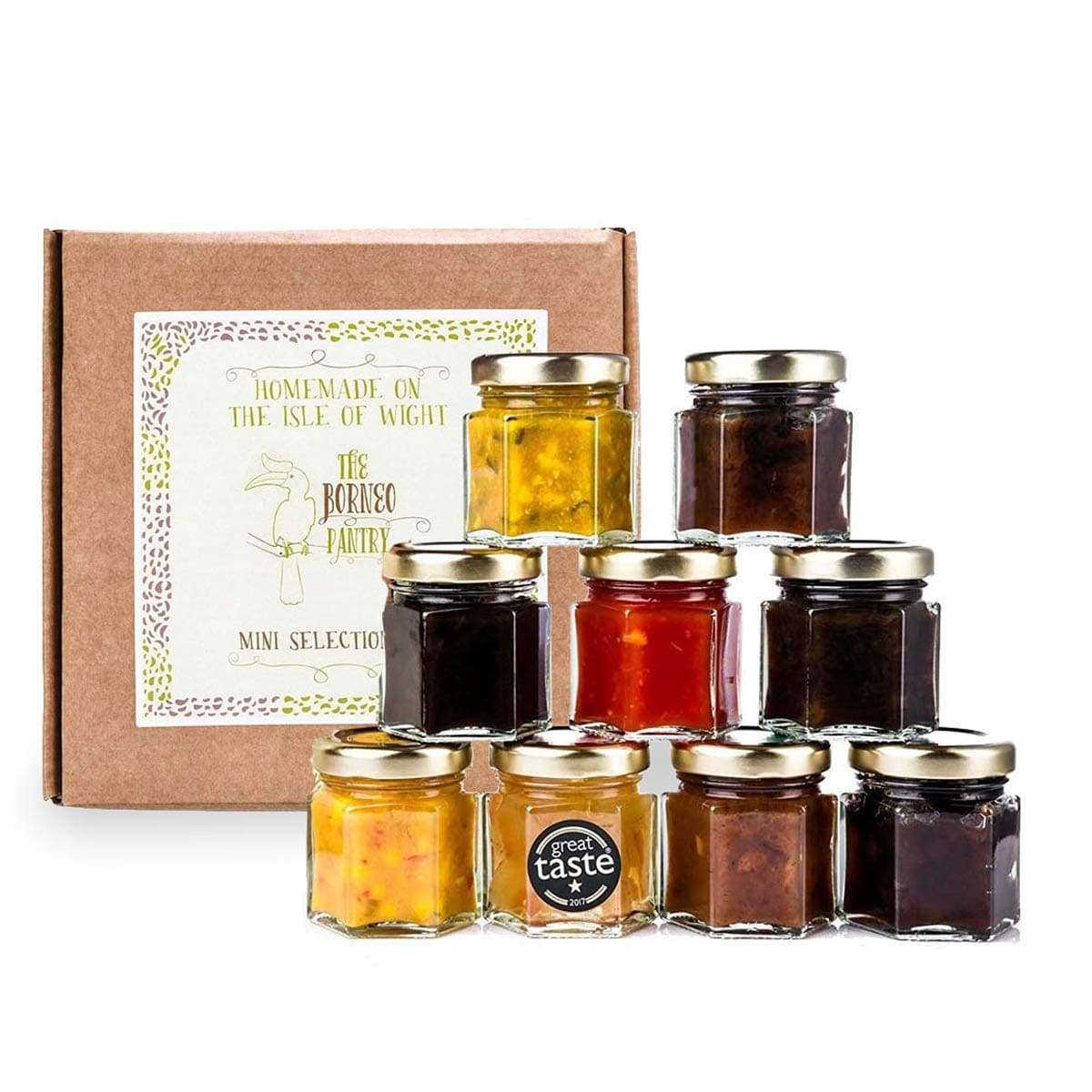 The Borneo Pantry Mini Chutney Set Selection Box 9 Flavours in 50g Glass Jars