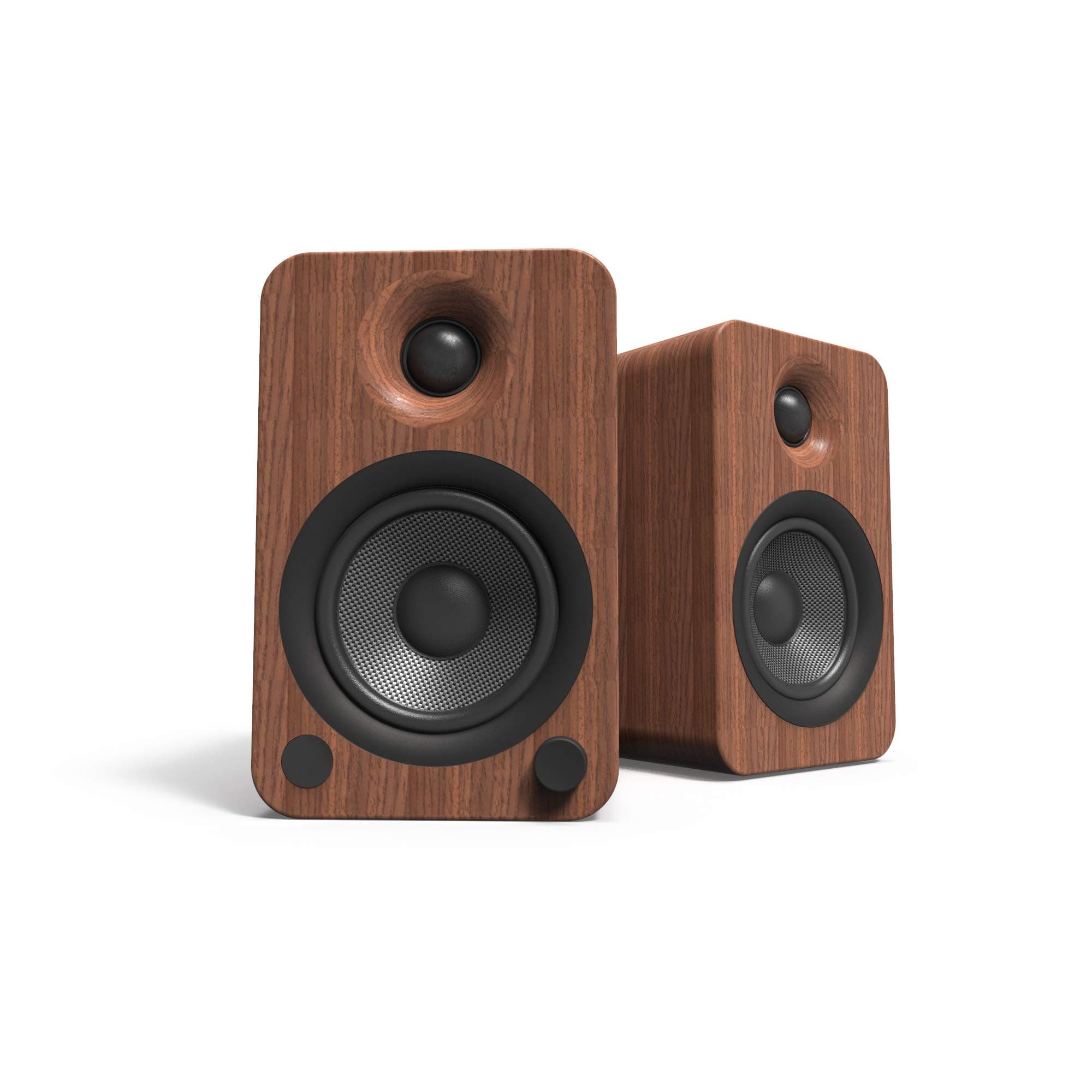 YU4WALNUT Powered Speakers with Bluetooth and Built-in Phono Preamp | Auto Standby and Startup | Remote Included | 140W Peak Power | Pair | Walnut