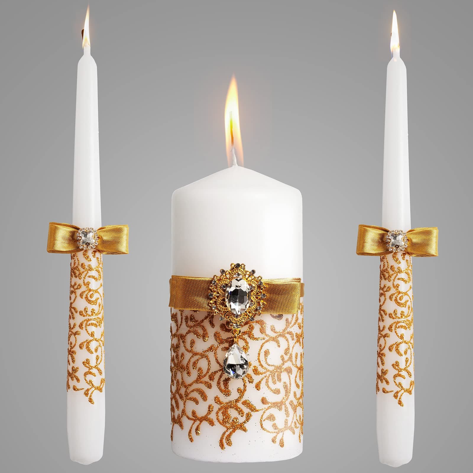 Unity Candle Set for Weddings Ceremony Set 3 pcs - 6" Pillar and 2 10" Tapers - Decorative Unity Candles For Wedding - Decorations Bride and Groom - Wedding Accessories for Reception and Ceremony Gold