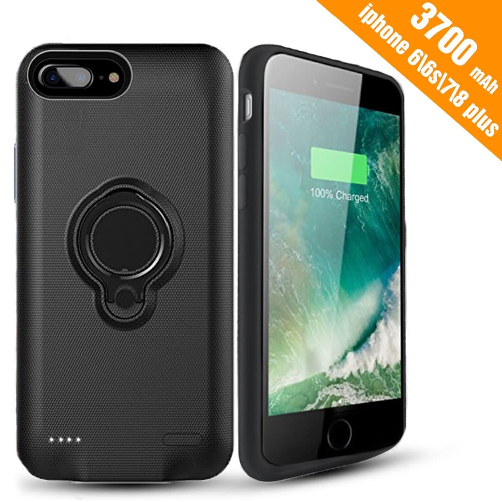iPhone 7 Plus Battery Case - Hathcack 3700mAh Portable Battery Charging Case for iPhone 8 plus/7 Plus/6 plus/6s plus Extended Battery/Lightning Cable Input Mode Support Magnetic Car Holder (Black)