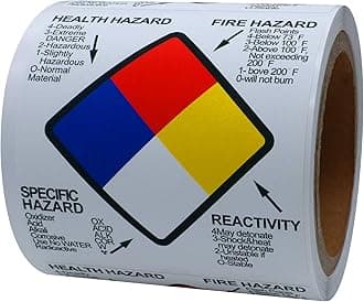 HYBSK NFPA Labels Health Fire Reactivity Specific Hazard OSHA Safety Labels 4 x 4 Inch Square 100 Adhesive Stickers