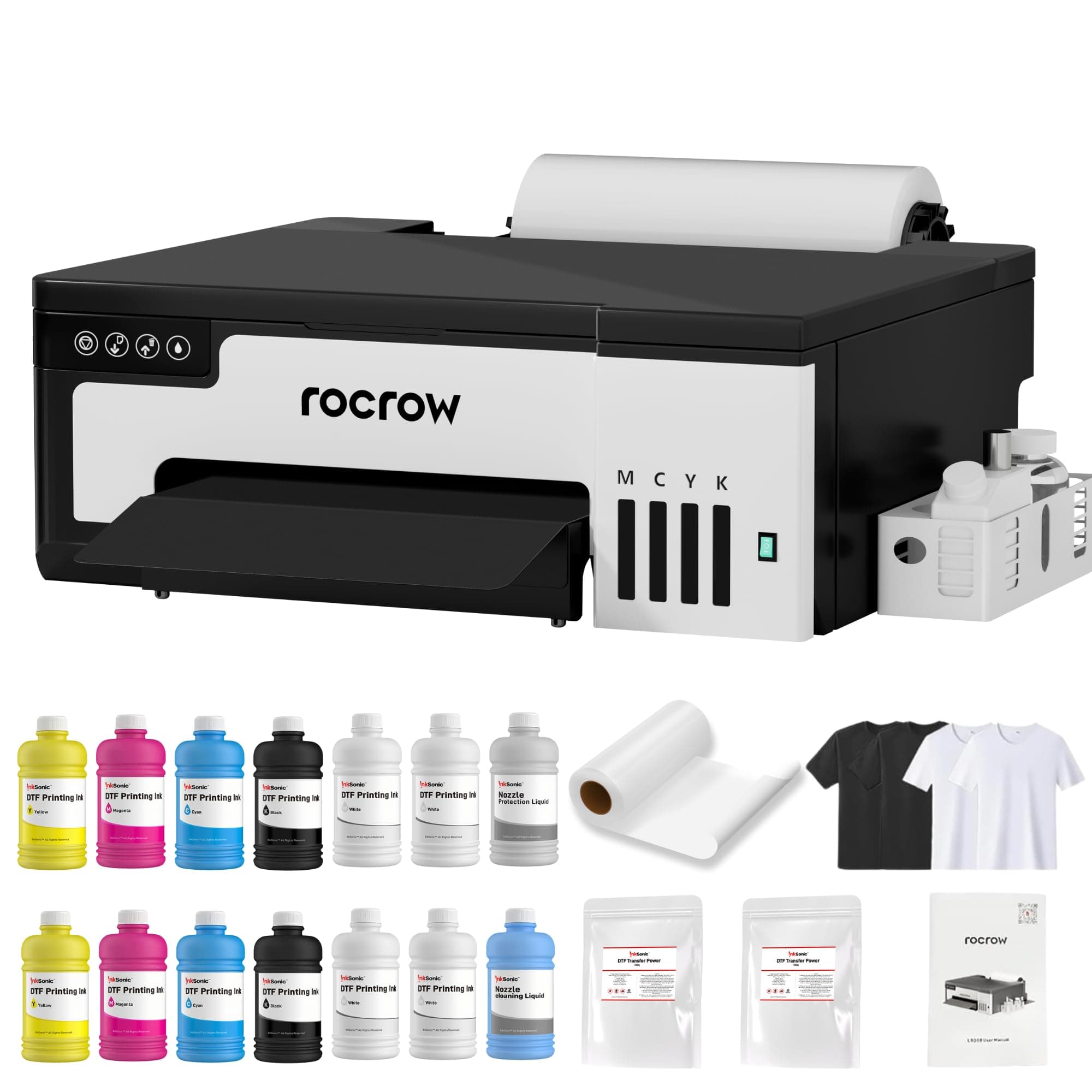A4 L8058 DTF Printer Bundle, XP600 DTF Printer Machine for DIY T Shirt Printing, White Ink Mixing, Auto Cleaning for DIY & Custom Printing, Auto Curing, inksonic L8