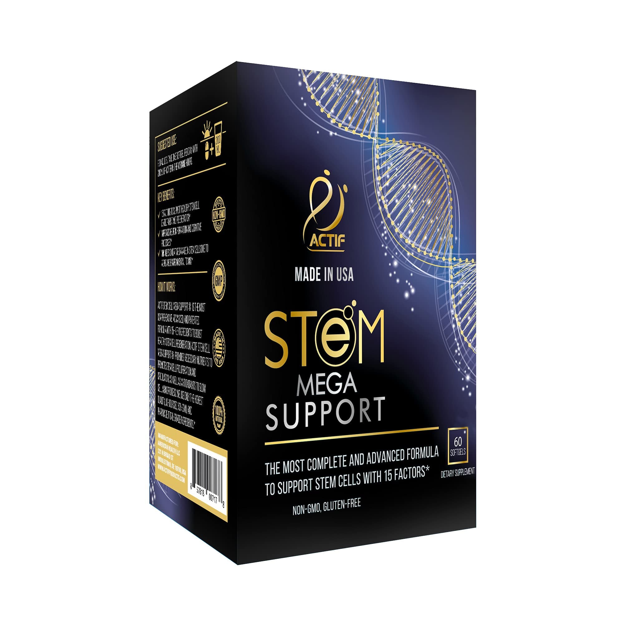 Stem Cell Mega Support with 15 Factors - Non-GMO, 2 Month Supply, Made in USA