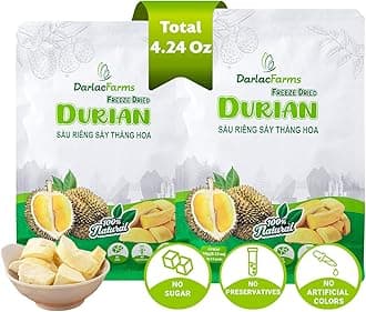 DARLAC FARMS Freeze Dried Durian Bites Pack 2 (0.7 Oz x 6 Counts), Premium Organic Crispy Crunchy Natural Healthy Fruit Snacks for Kids & All Ages, No Sugar Added