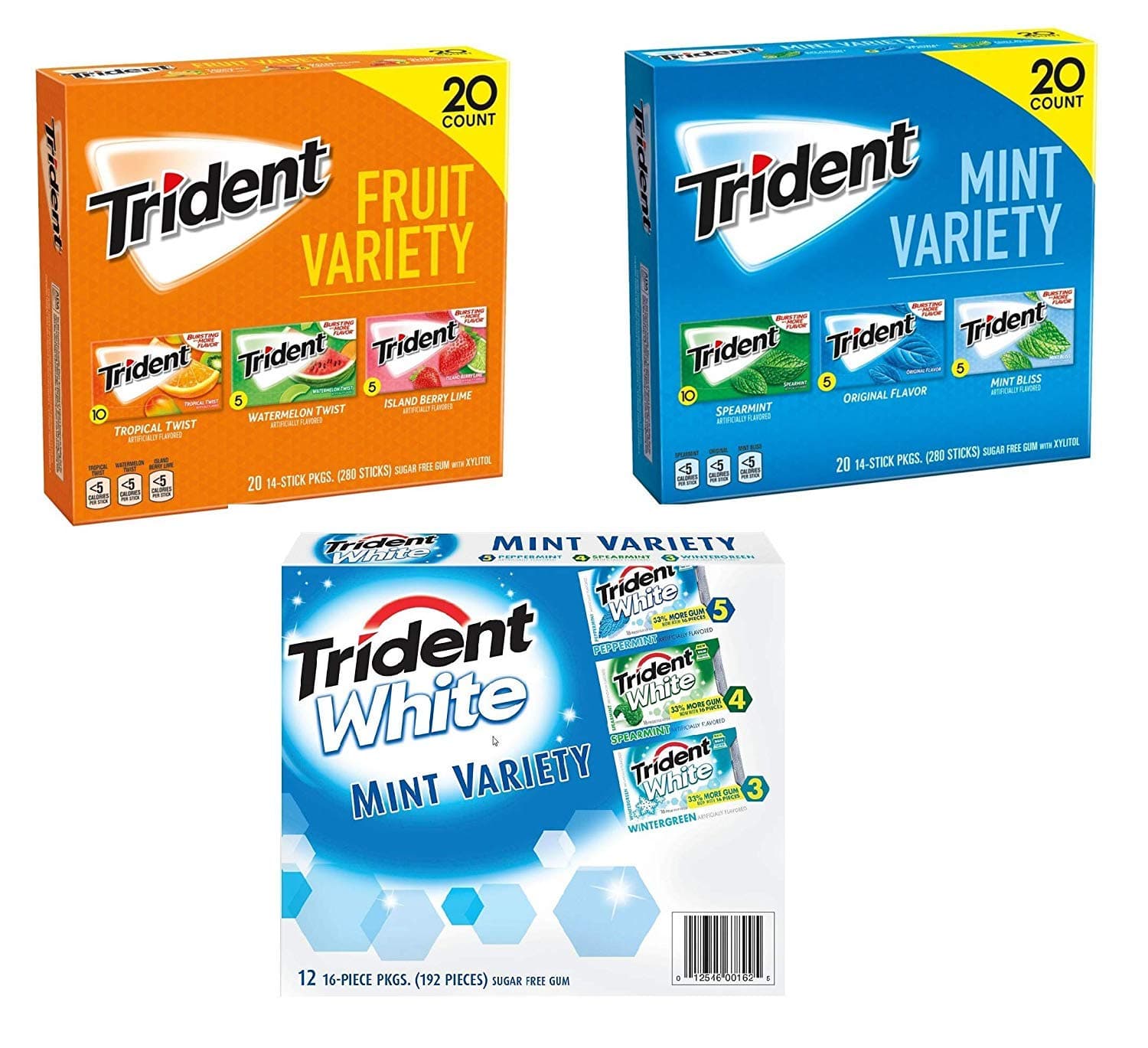 Trident Fruit and Mint Variety Pack Sugar Free Gum Bundle - 752 Total Sticks of Gum