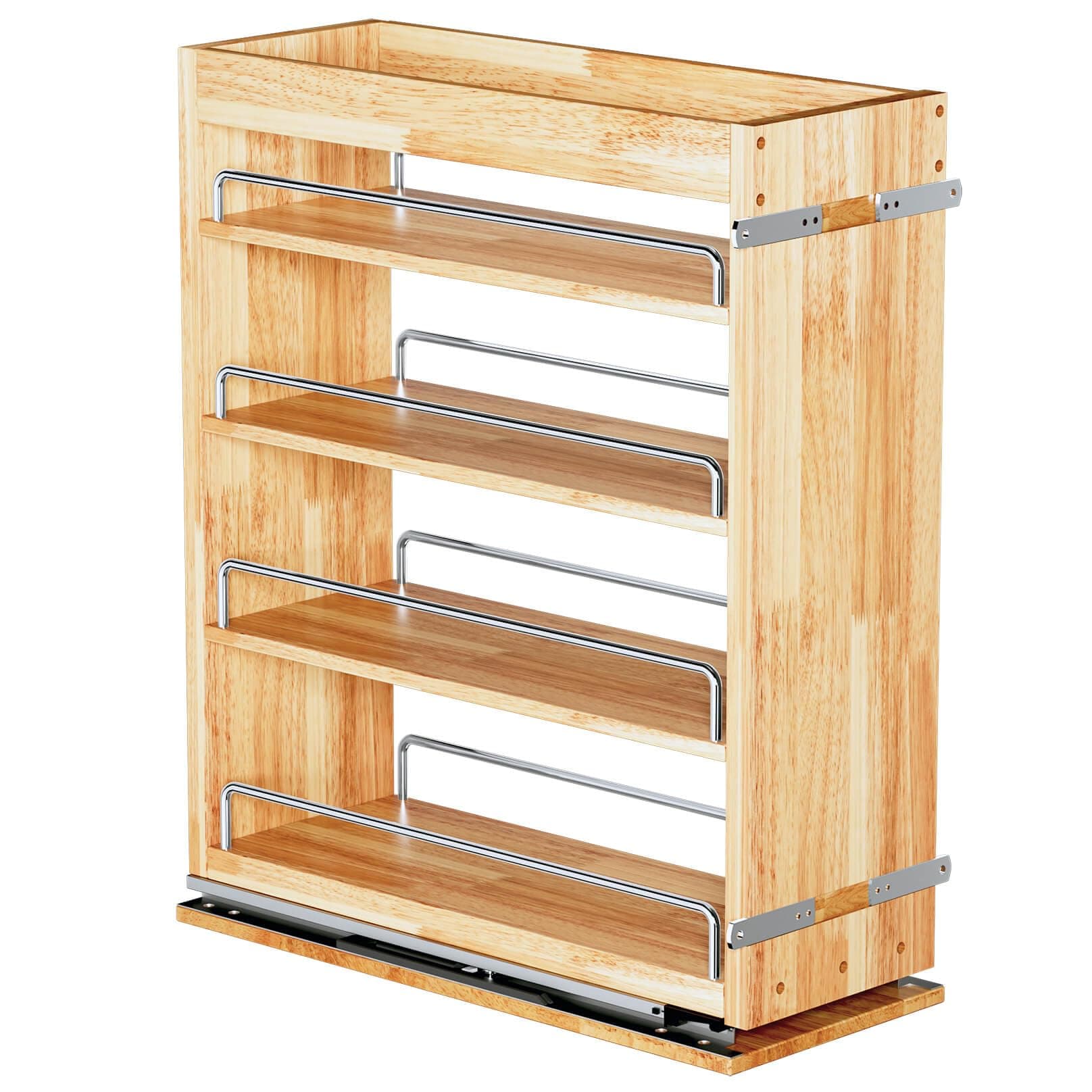 4 Tier Pull Out Spice Rack Holder Shelves (8" W x 22" D), spice organization for cabinet Storage Organization, pull out spice racks for inside cabinets