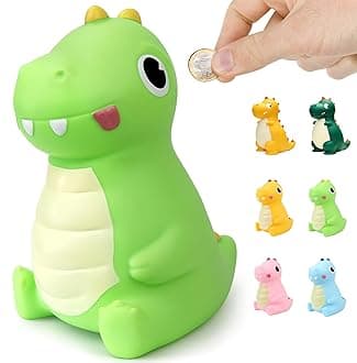 LEcylankEr Dinosaur Piggy Bank for Kids,Large Dino Money Box for Boys and Girls as Birthday Enrollment Baptism Birth Gifts (Green)