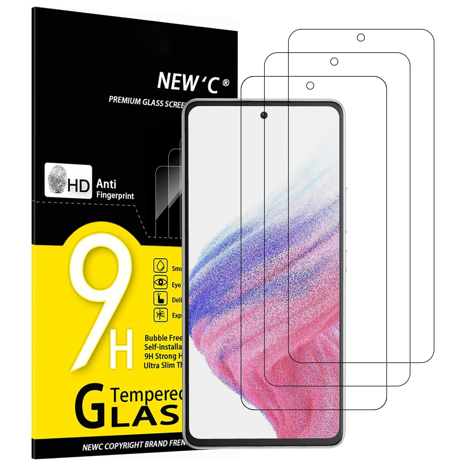 3 Pack Designed for Samsung Galaxy A53 5G Screen Protector Tempered Glass, Case Friendly Anti Scratch Bubble Free Ultra Resistant