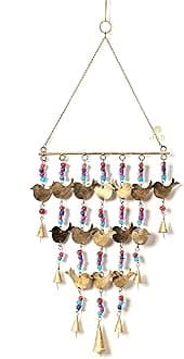 DULI Metal Windchime Wall Hanging, Feng Shui, Wall Art, Wall Decor, PositiveVibes, Rustic Wall Hangings, Wall Art,Diwali Decoration, Diwali Gifts (MetalHanging: BirdswithColorfulBeads)
