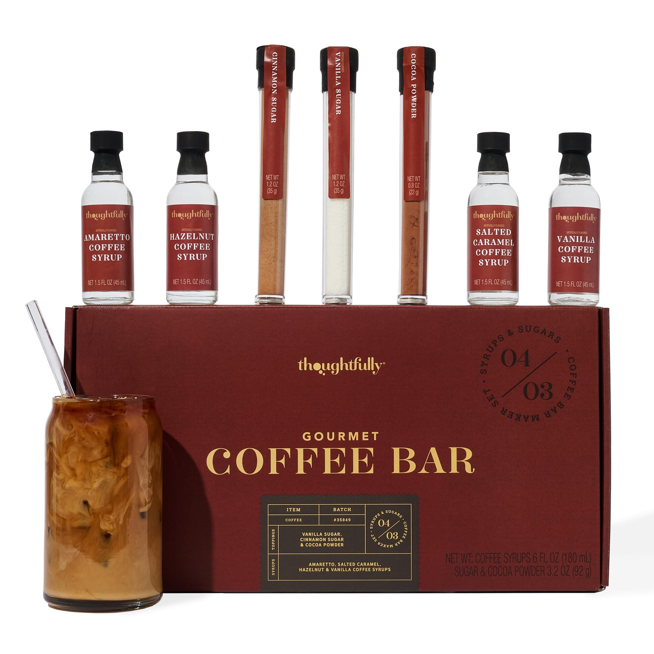– Thoughtfully Gourmet, Coffee Bar Gift Set, Includes 4 Delicious Coffee Syrups, 2 Flavored Sugars and 1 Cocoa Powder, Great Gift for Holiday, Christmas