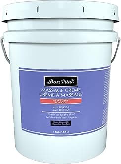 Bon Vital' Deep Tissue Massage Creme, 5-Gallon Container, Lightweight Non-Greasy Formula for All Skin Types, Ideal for Deep Muscle Manipulation, Hydrating Massage Lotion for Spa and Home Use
