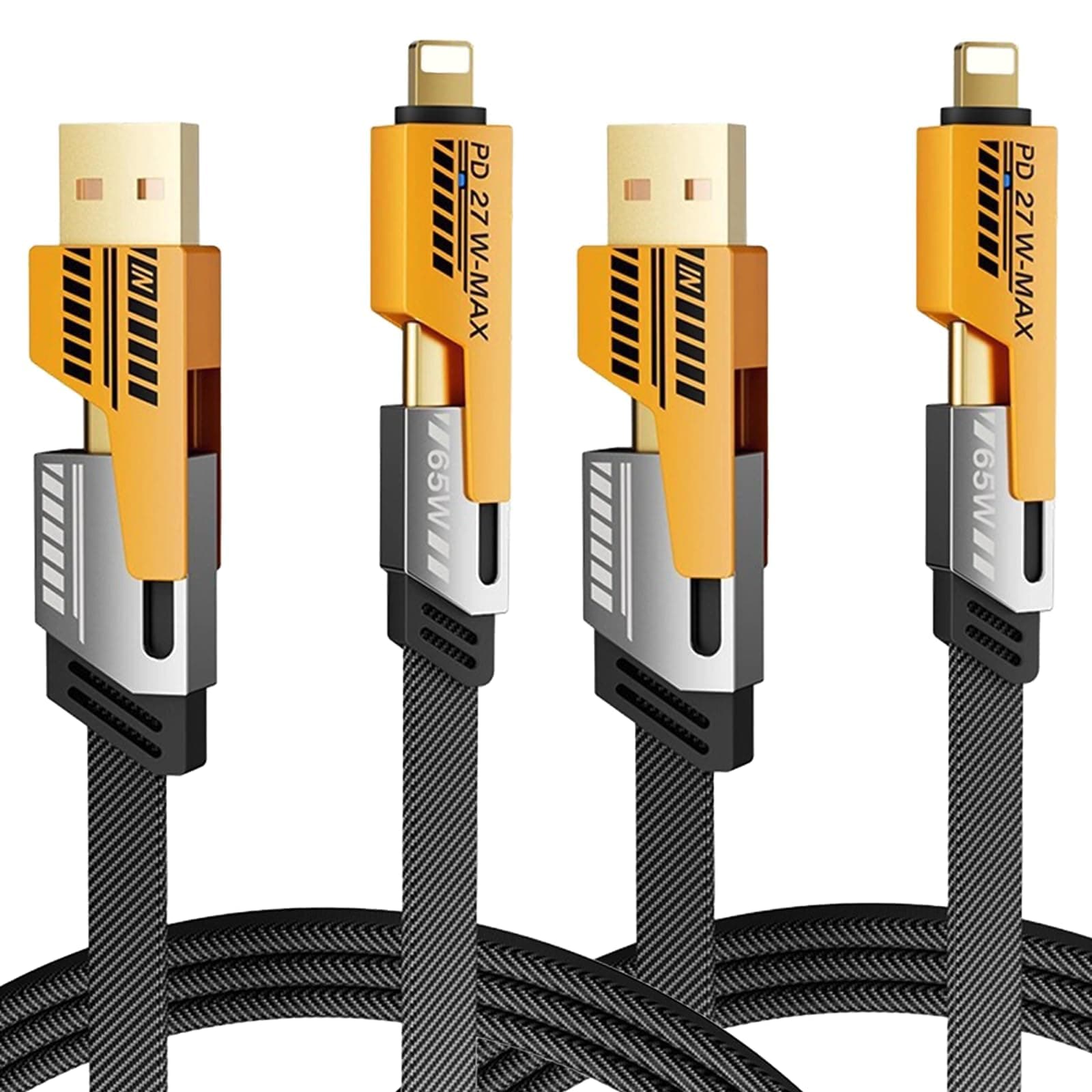 Upgrade 2 Pcs 4 in 1 Multi Charger Cable, 2M 65W Super Fast Charging Cable, Compatible with iPhone Android Samsung Galaxy Huawei Macbook iPad