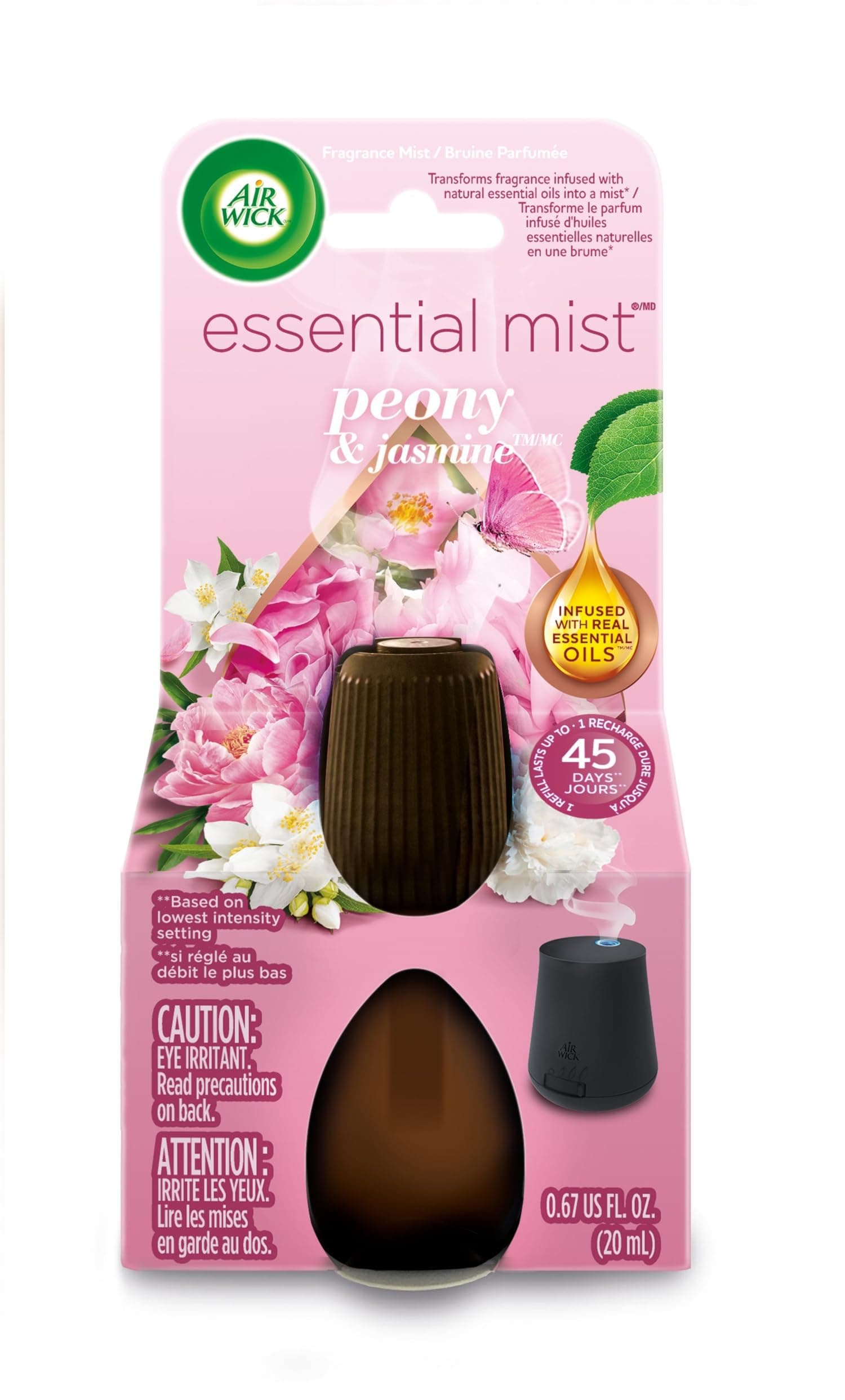 Essential Mist Refill, Peony and Jasmine, Pack 1 x 20ml, Natural Essential Oils, Last up to 45 days, Air freshener