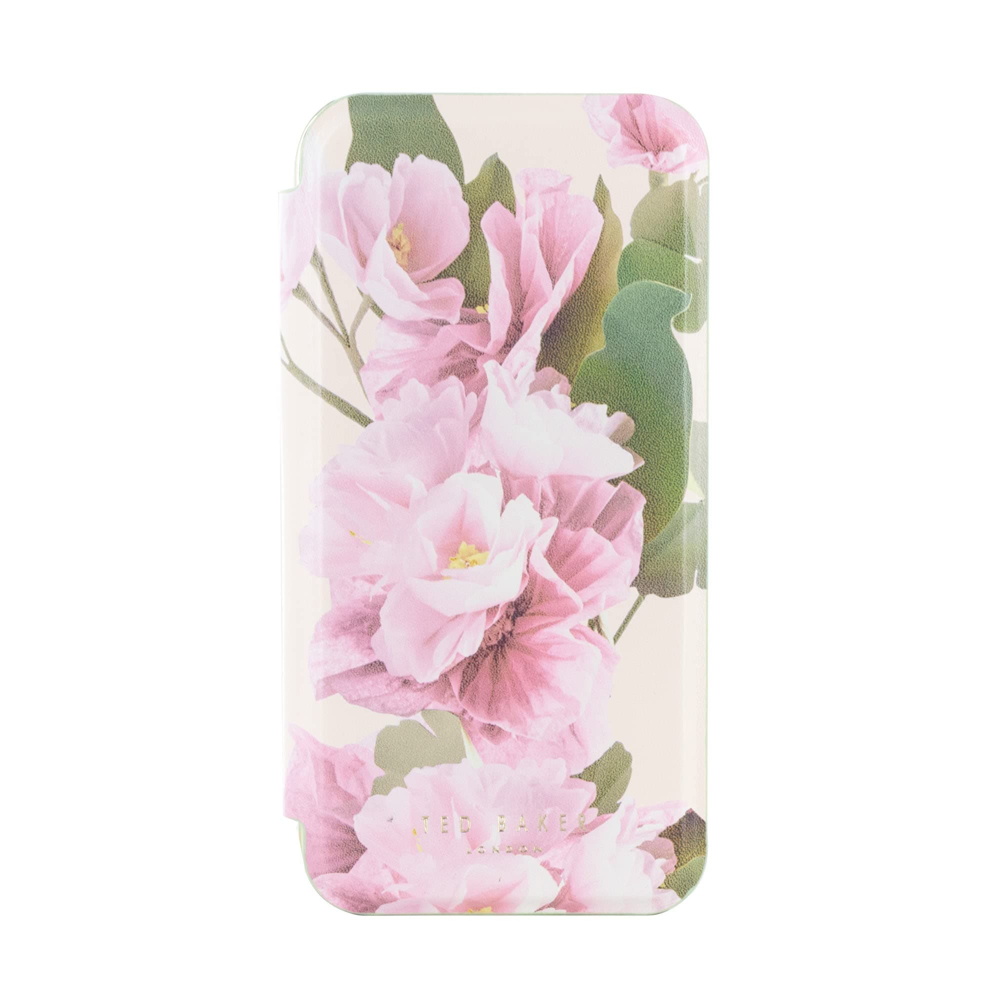 Ted Baker - iPhone 15 Pro Max - rich Vegan Leather and electroplated back shell for protection - Mirror Folio - Flower placement