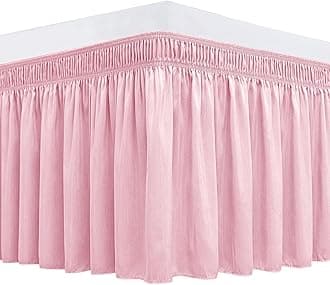 Wrap Around Bed Skirts for Twin & Twin XL Beds 15" Drop, Pink Adjustable Elastic Dust Ruffles Easy Fit Wrinkle & Fade Resistant Silky Luxurious Fabric Machine Washable
