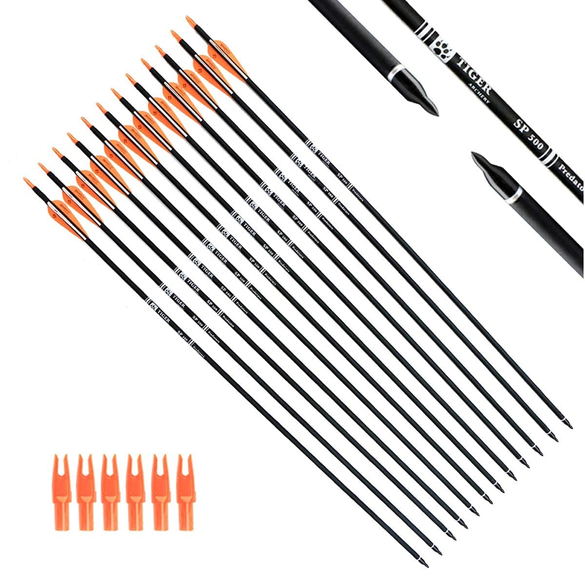 30Inch Carbon Arrow Practice Hunting Arrows with Removable Tips for Compound & Recurve Bow(Pack of 12) (Orange White)