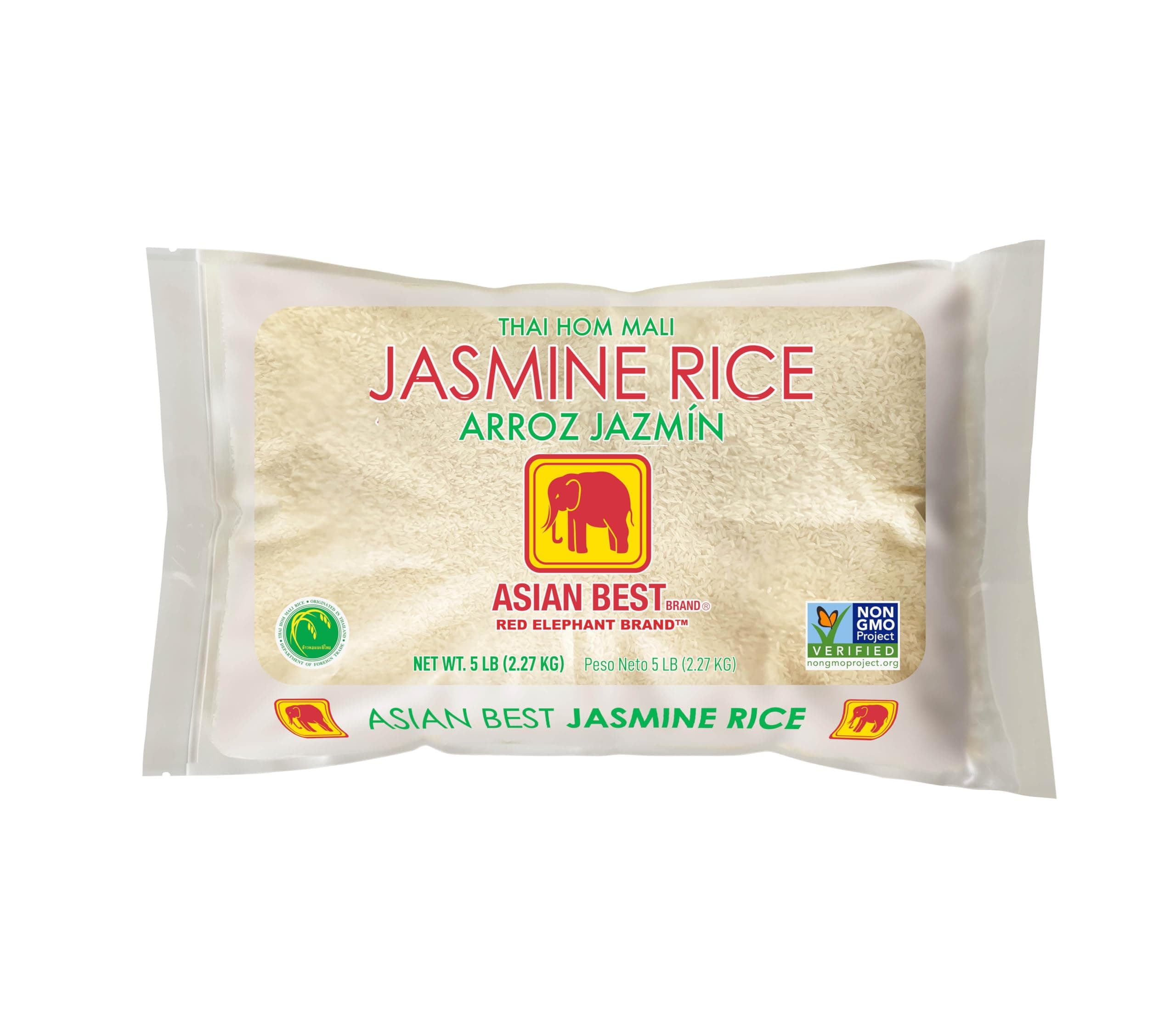 Asian Best Jasmine Rice, Thai Hom Mali, Non-GMO Verified, Gluten Free, 5 Pound Bag