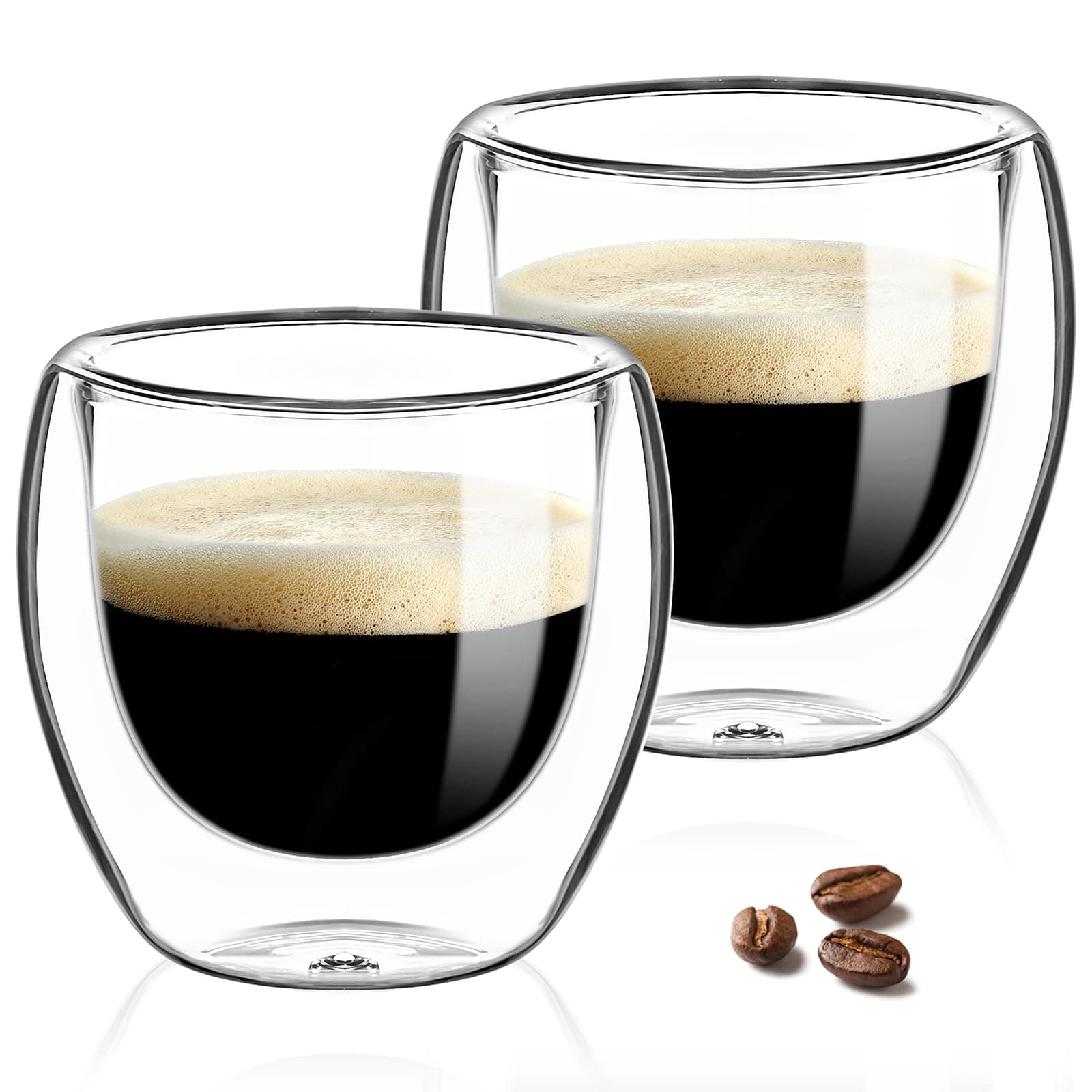 Qeirudu 3 oz Double Wall Espresso Cups, 2 Pack Clear Glass Coffee Mugs, Insulated Espresso Shot Glasses for Espresso Machine, Latte, Cappuccino, Tea