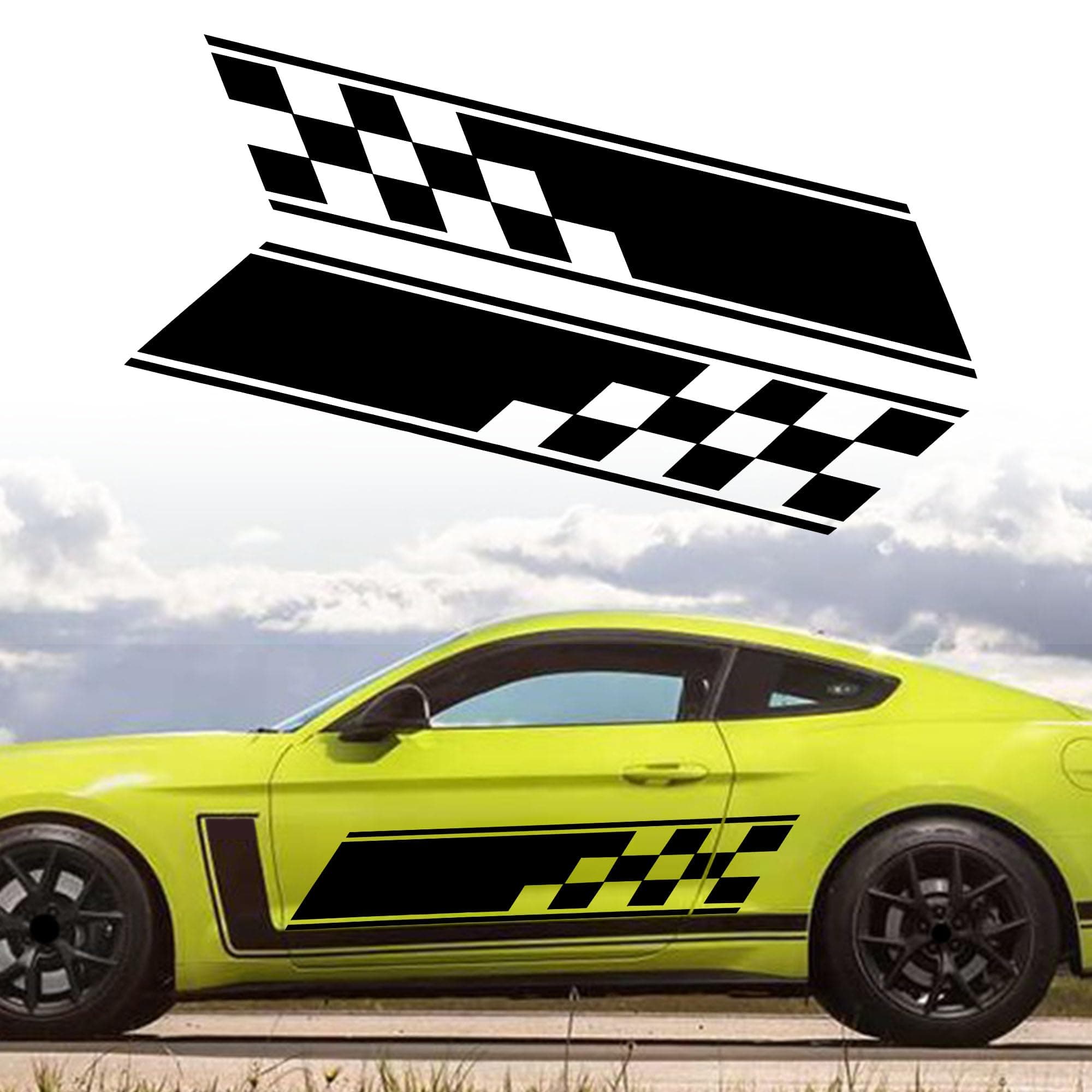 TOMALL1 Pair Racing Checkered Stripe Vinyl Decals Compatible with Mini Cooper Auto Plaid Sport Waterproof Door Side Stickers for Car Vehicle Lattice Self-Adhesive Decal Decoration Accessories (Black)