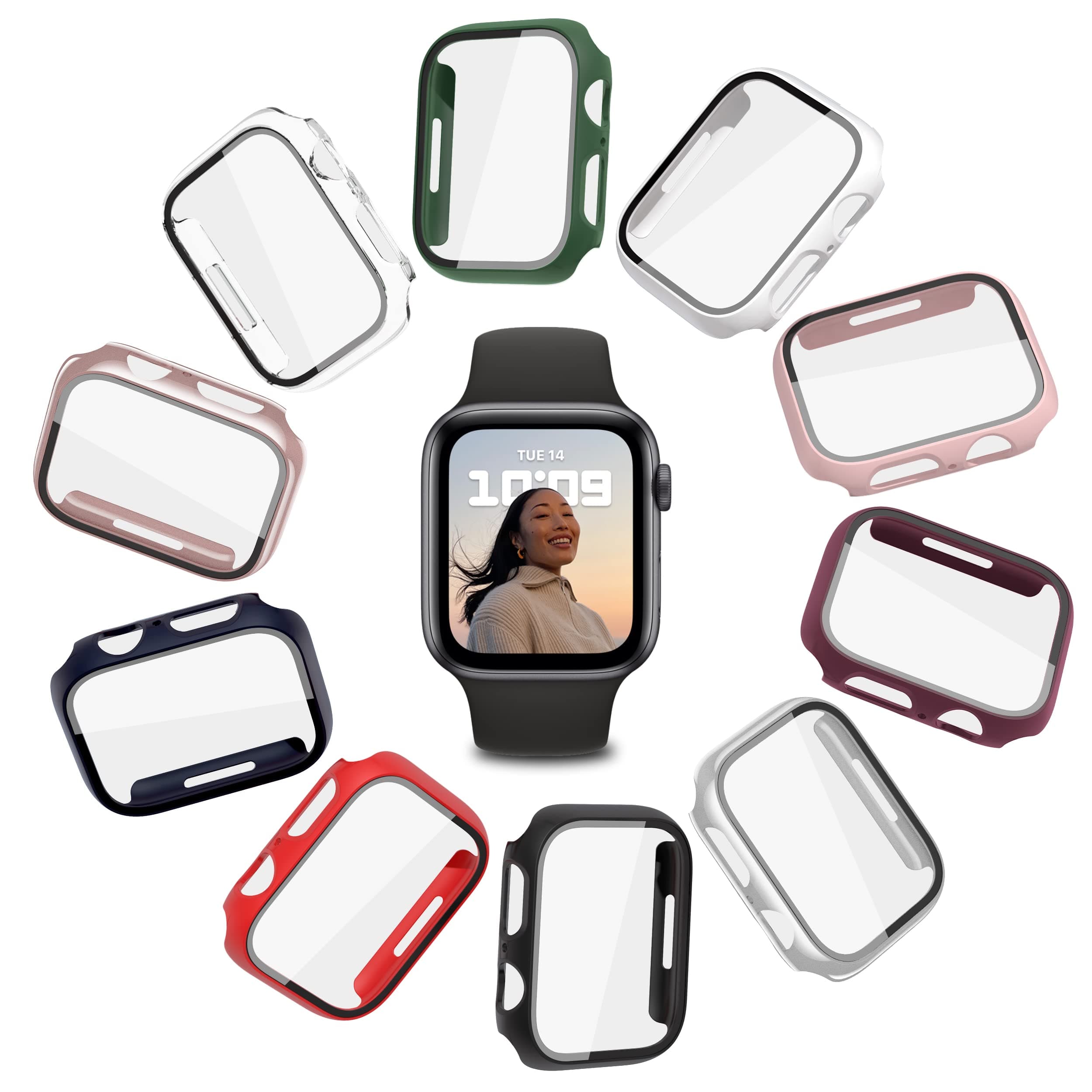 YMHML[ 10 Pack ] Case for Apple Watch Series 7 45mm with Built-in Tempered Glass Screen Protector, Hard PC Full Coverage Slim Protective Cover Compatible for Apple Watch 7 Accessories