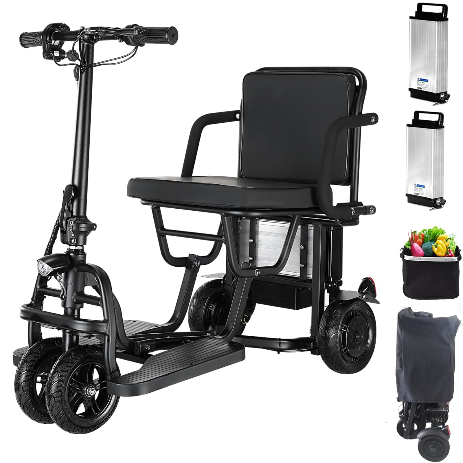 40 Miles Mobility Scooters for Adults, Two Front Wheels Folding Scooters, 2 * 8ah Anti-Theft Battery- Ultra Lightweight Folding Mobility Scooter for Seniors 300lbs