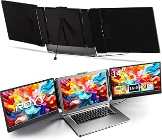 ROYY Laptop Screen Extender Double Monitor - 14" 1080P Portable Monitor FHD Attachment Extra Screen Compatible with Windows Mac Dex Chrome Travel Work Fits 13-17" Laptops
