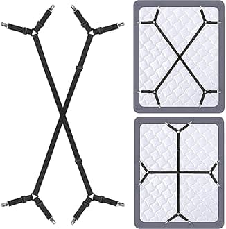 Bed Sheet Holder Straps - Adjustable Crisscross Sheet Clips Elastic Band Fitted Bed Sheet Fasteners Suspenders Grippers Clip,2Pcs/Set Black