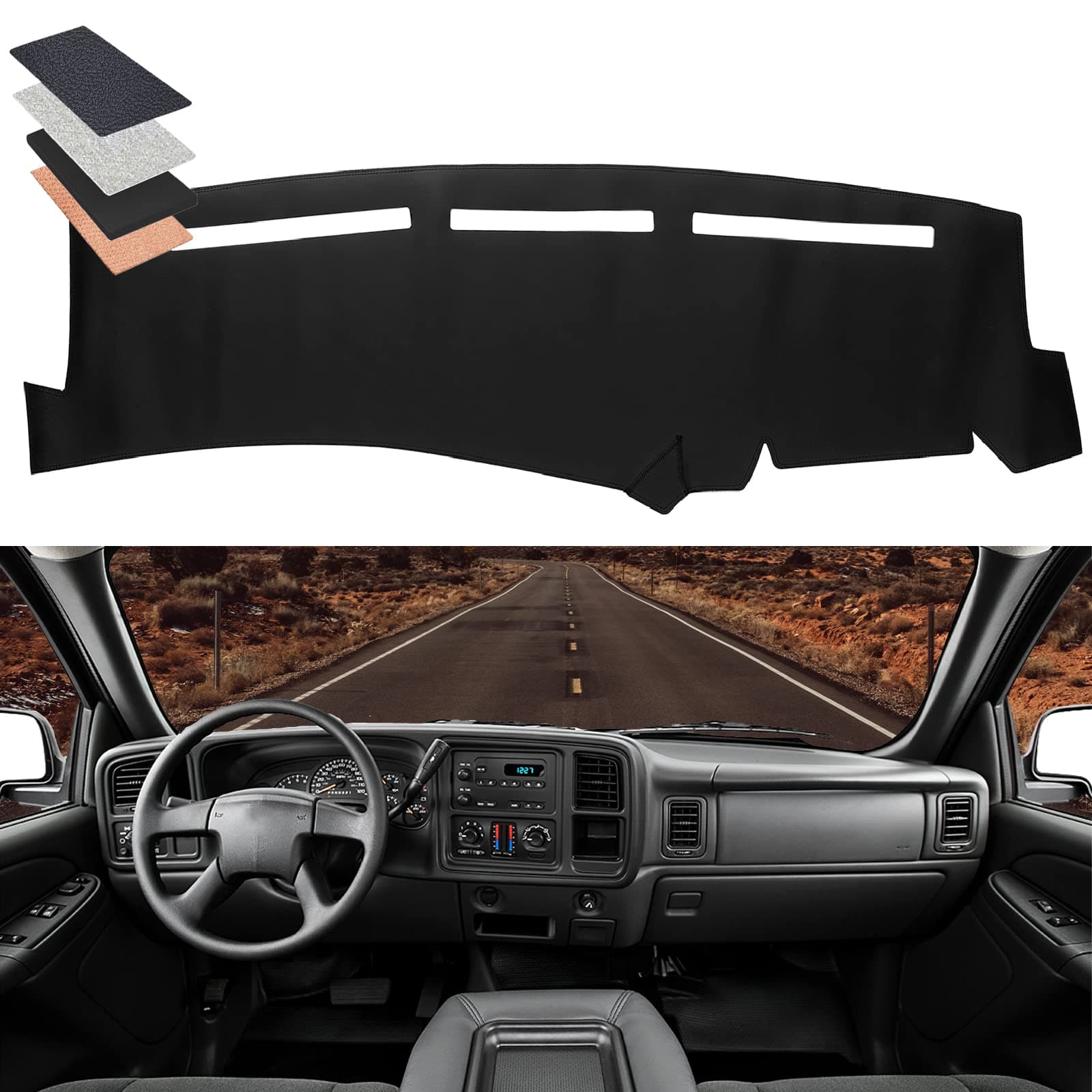BDFHYK Dashboard Dash Cover PU Dash Mat Compatible with 1999-2006 Silverado, Sierra and 2001-2006 Avalanche Tahoe Suburban, Yukon