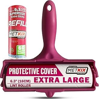 Metkix Extra Large Lint Roller 6.3" (16cm) with Refill | Protective Cover | Giant Lint Roller for Pet Hair Furniture Bed Couch Total 120 Sheets