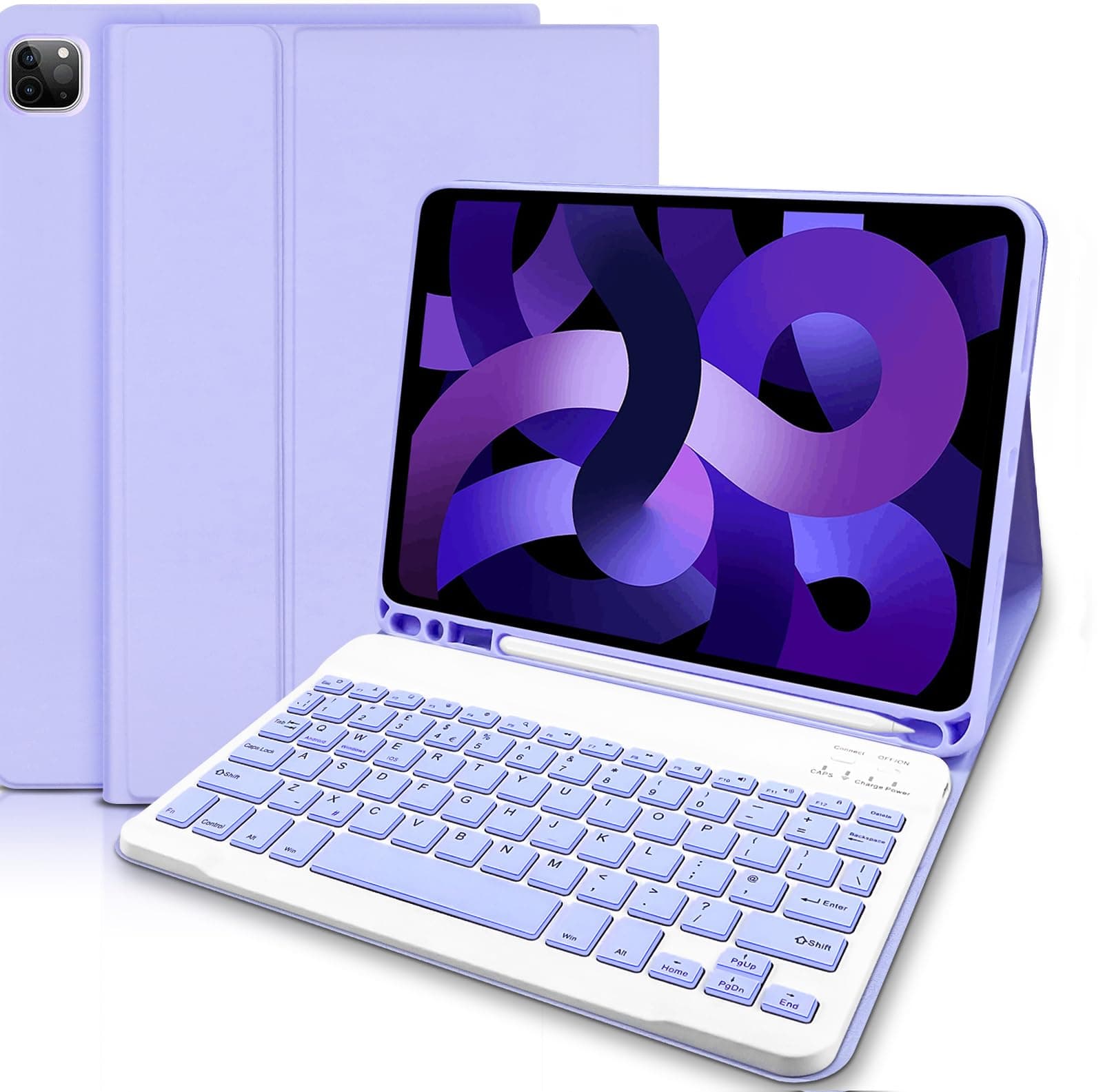 iPad Air 第5世代/第4世代10.9インチ用キーボードケース、iPad Pro 11 1st/2nd/3rd用、取り外し可能なワイヤレスBluetoothキーボード ペンシルホルダー付き iPad Pro 11 2022-パープル