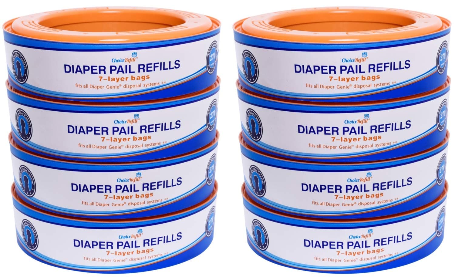 ChoiceRefill Compatible with Diaper Genie Pails, 8-Pack, 2600 count