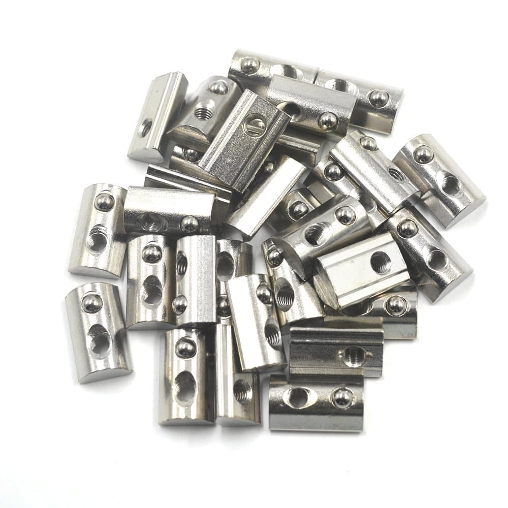 M5 Thread T Spring Nut, Mergorun Silver European Standard 40 Series Aluminum Slot Carbon Steel Half Round Roll in Spring T Slot Nut with M5 Thread Pack of 30