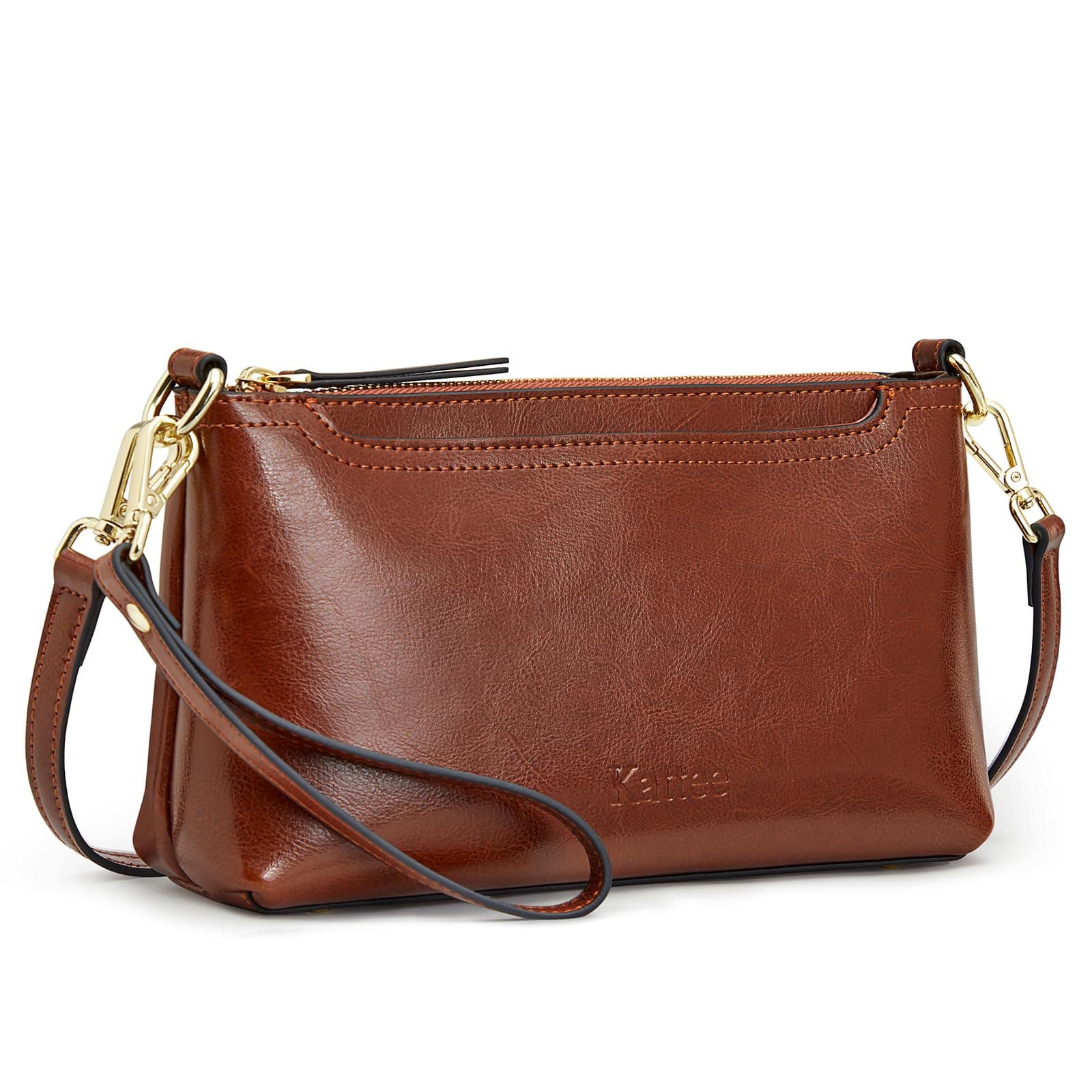 Kattee Leather Crossbody Bags for Women Trendy, Small Shoulder Purses and Handbags, Clutch Wristlet Wallet with 2 Straps