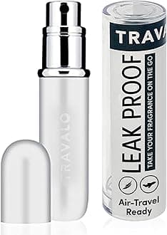 Travalo Classic HD Perfume Atomizer | Genie-S TSA Approved Travel Perfume Bottle Refillable | Reusable Airtight Easy-Fill Mini Pump Sprayer | Lightweight Elegant Design w/Volume Window | White 0.17oz