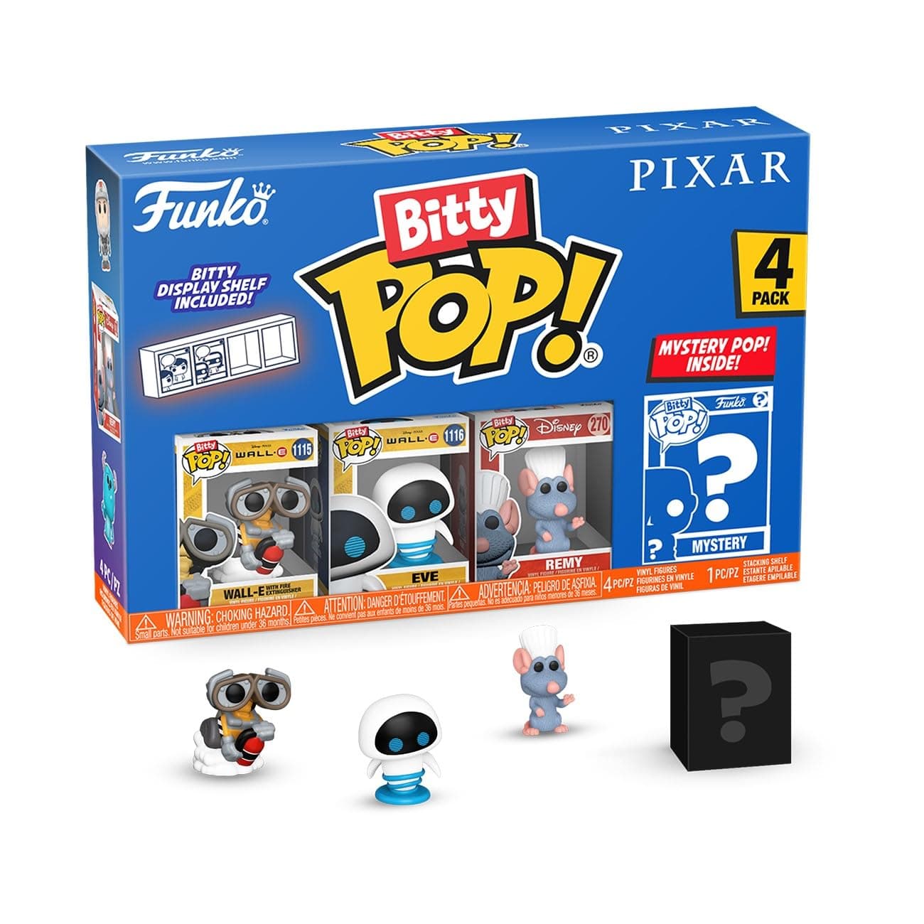 Pop! Bitty: Pixar Mini Collectible Toys 4-Pack - Wall-E, EVE, Remy, & Mystery Chase Figure (Styles May Vary)