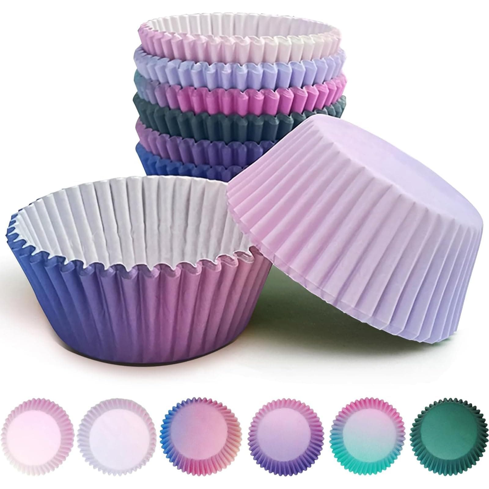 – 300-Count Standard Gradient Cupcake Liners Cupcake Cups 6 Design Pink Blue Gradient Cupcake Papers Baking Cups Cupcake Wrappers (Standard Size)