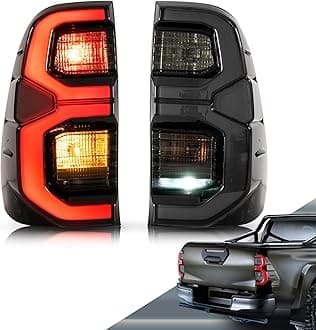 VLAND LED Tail Lights Compatible with Toyota Hilux 2015-2020 Revo(NOT for Tonka) Pickup Truck, Rear Lamp Assembly w/Dynamic Animation Running Light, Passenger+Driver Sides Smoke LHD