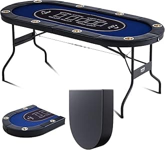 VEVOR 8 Player Foldable Poker Table for Blackjack Texas Holdem, Padded Rails, Stainless Steel Cup Holders, Portable Folding Card Game Board
