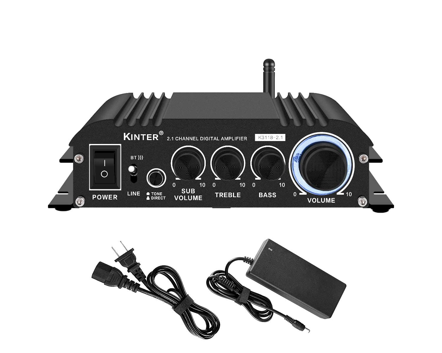 K3118-2.1 Bluetooth 5.0 Stereo Digital Receiver Amplifier 2.1 Channel Mini Hi-Fi Class D Amp 30 Watt x 2 Channels + 80 Watt Subwoofer for Home TV DIY Auto Outdoor Passive Speakers Subwoofer