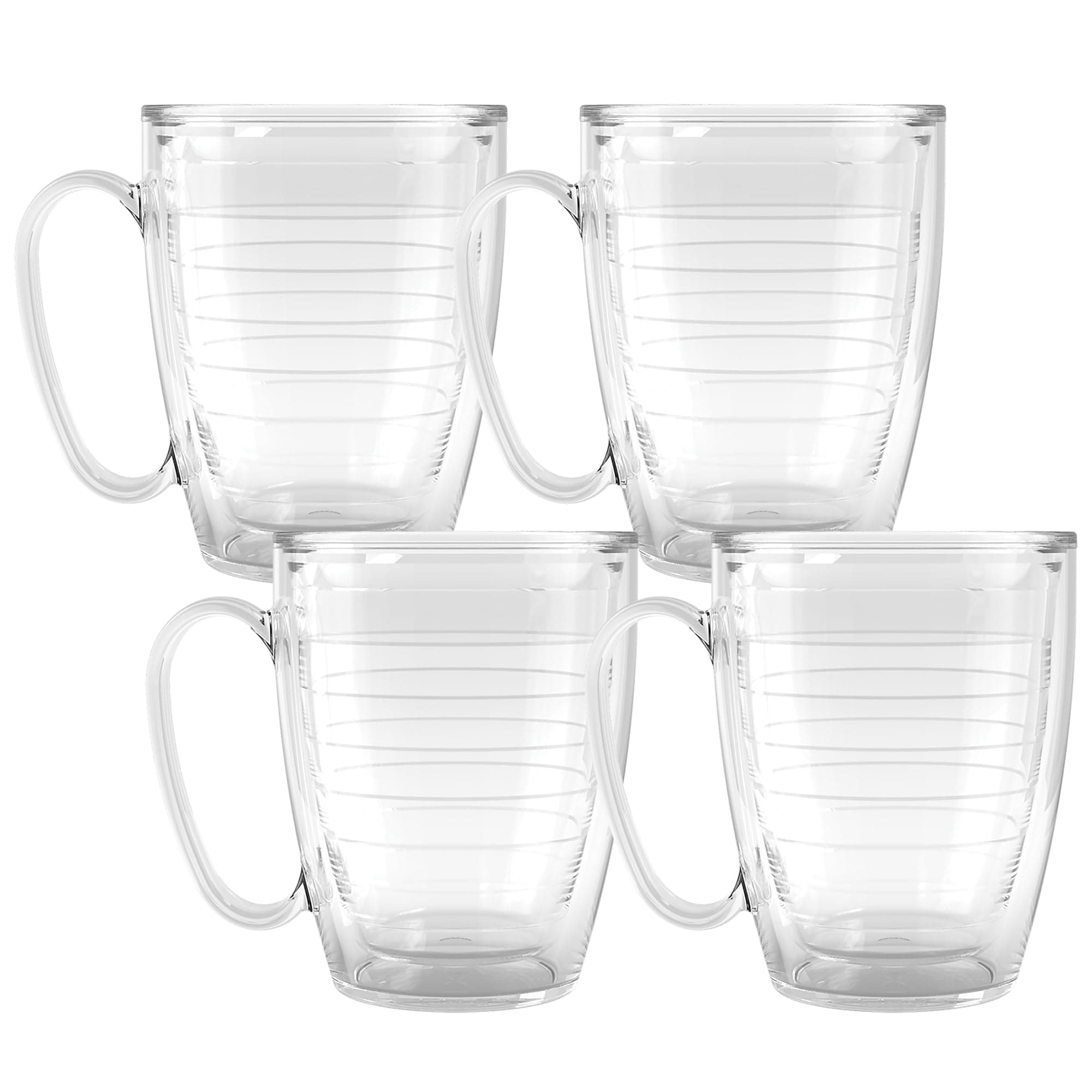 Tervis 16oz Clear Insulated Mug Collection - 4pk, Keeps Drinks Cold & Hot, Made in USA, BPA-Free, Transparent, Reusable Coffee Cup