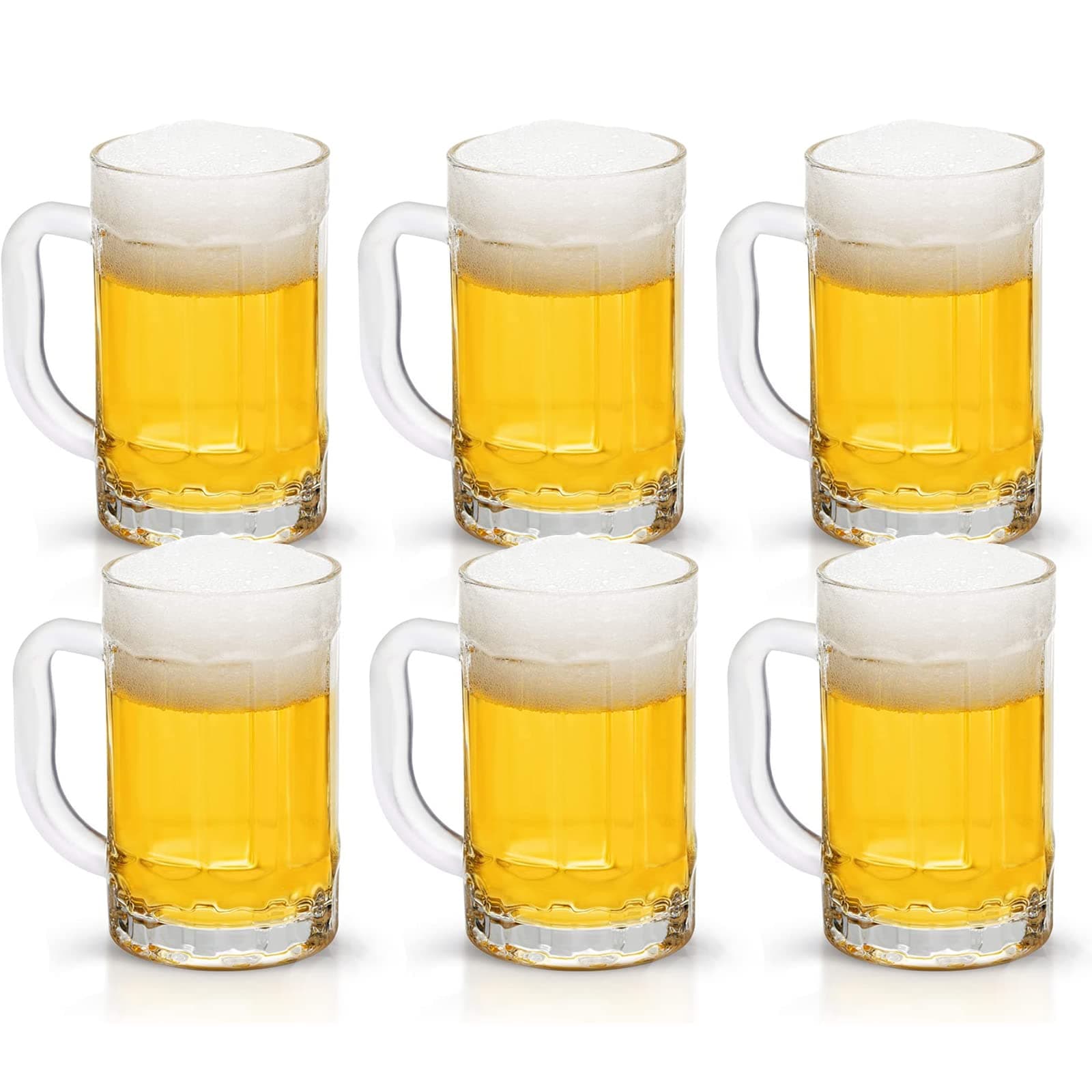 COKTIK 6 Pack Heavy Large Beer Glasses with Handle - 14 Ounce Glass Steins, Classic Beer Mug glasses Set