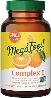 MegaFood Complex C - Vegan Vitamin C Immune Support Supplement, Vitamin C Supplement Made with Real Food Including Orange, Cranberry & Brown Rice, Gluten-Free - 180 Tablets, 180 Servings