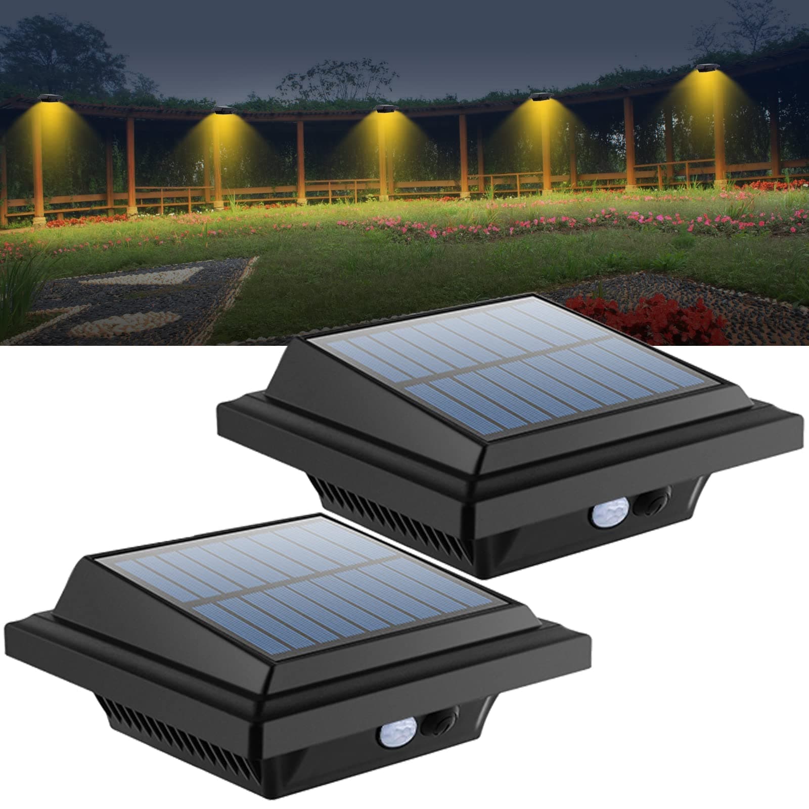 40 LED Motion Sensor Solar Lights Outdoor, IP65 Waterproof Level, Wide Angle Illumination, 120° PIR Motion Detector, Black Warm Gutter Lights with Rechargeable Battery for Garden,Fence,Wall(2 PCS)
