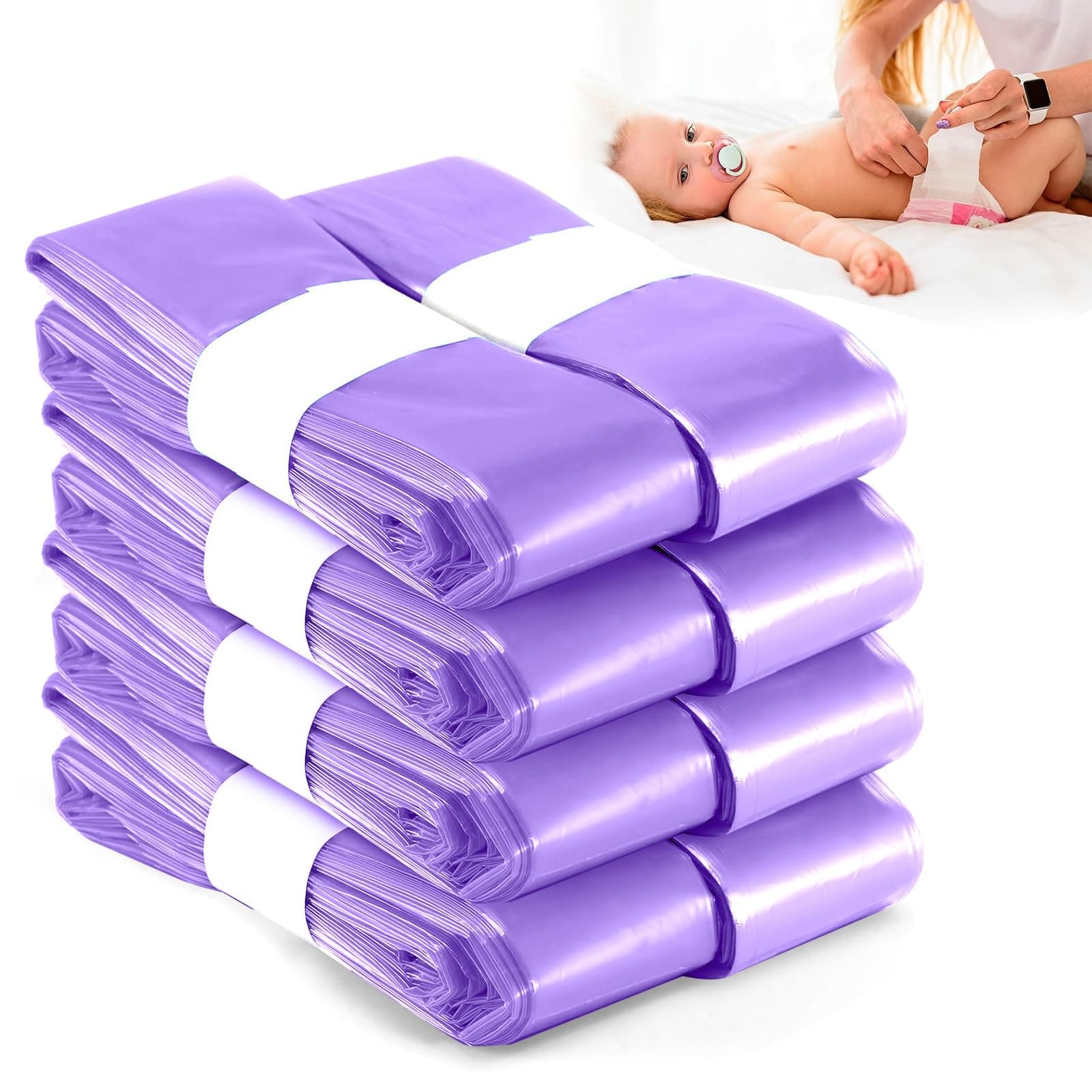 8 Pack Nappy Bin Refill, Diaper Pail Refill Bags Set, Holds 280 Nappies, for Angelcare, Tommee Tippee, Genie, Munchkin Bins for Baby Diaper Bucket Nappy Bin, Prevent Bacteria (Purple)
