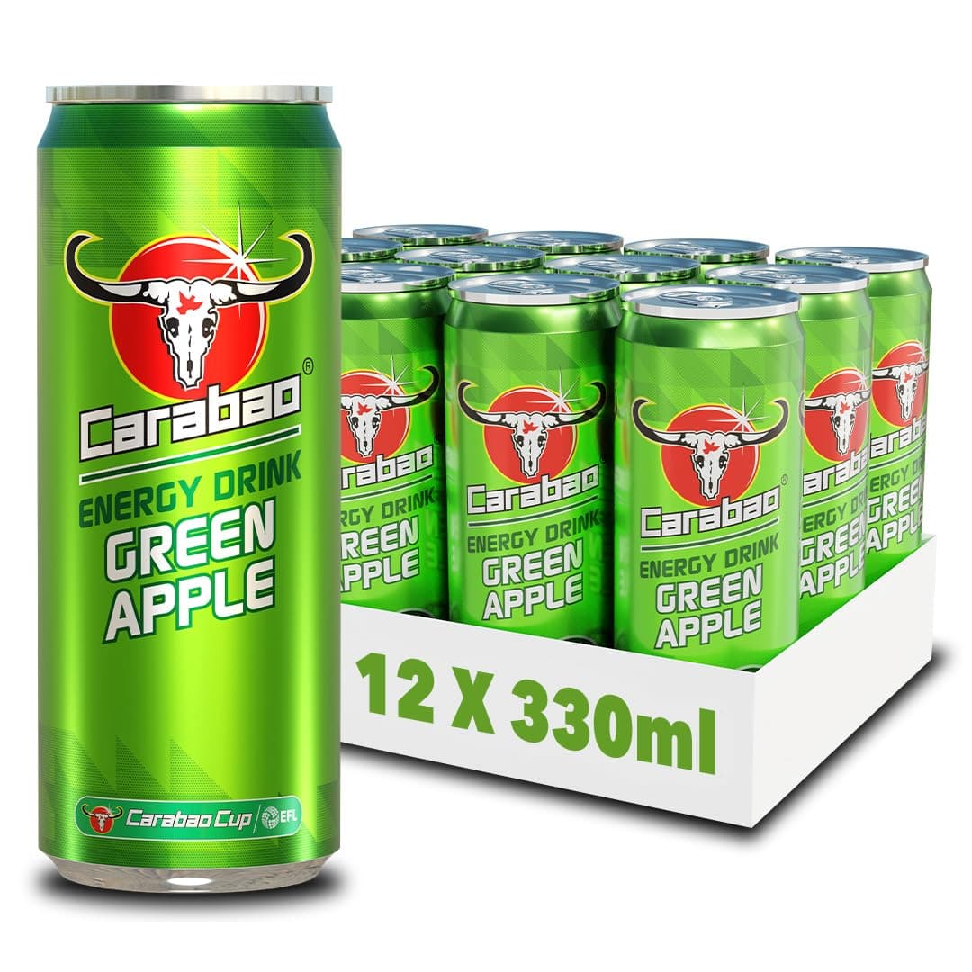 Energy Drink Green Apple, 12 x 330ml Cans Case, Low Calorie, Lower Sugar, Fizzy Fruit Flavour, Vegan, Gluten Free Drink. B Vitamins, Taurine, Caffeine with Zero Crash, Bulk Crates, Multipack