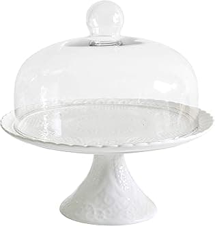 12 Inches White Porcelain Decorative Cake Stand-Cupcake Stand (CS01 - Glass Dome)
