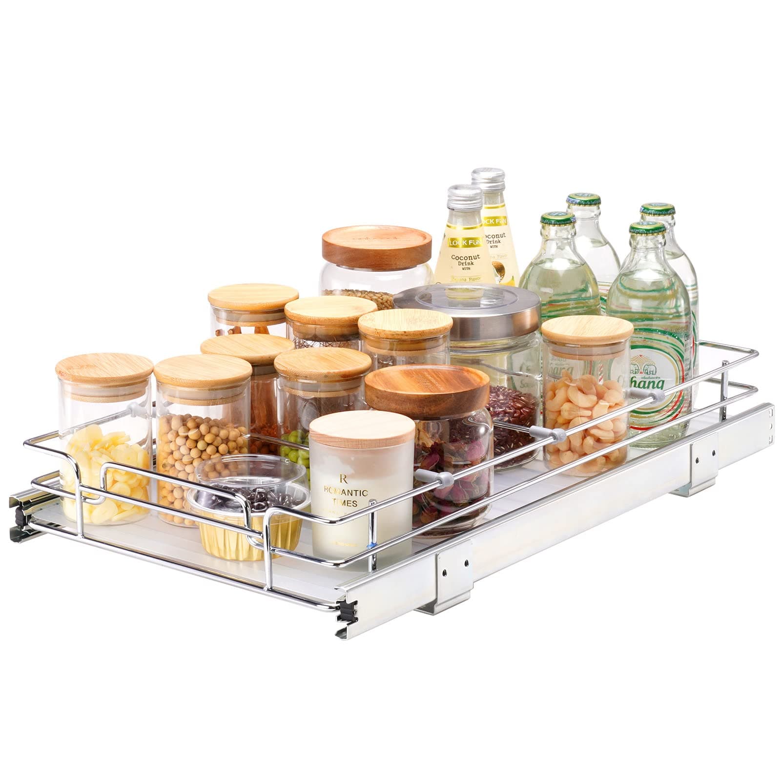 11"W x 21"D Pull Out Cabinet Organizer, Heavy Duty Slide Out Pantry Shelves, Chrome-Plated Steel Roll Out Drawers, Sliding Drawer Storage for Home, Inside Kitchen Cabinet, Bathroom, Under Sink