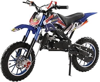 49cc Kids Dirt Bike, Mini Dirt Bike Gas Powered Off-Road Trail Bike, 2-Stroke Mini Motorcycle for Kids and Adults with Front and Rear Disc Brakes, Max Speed 40KM/H (Blue Red)