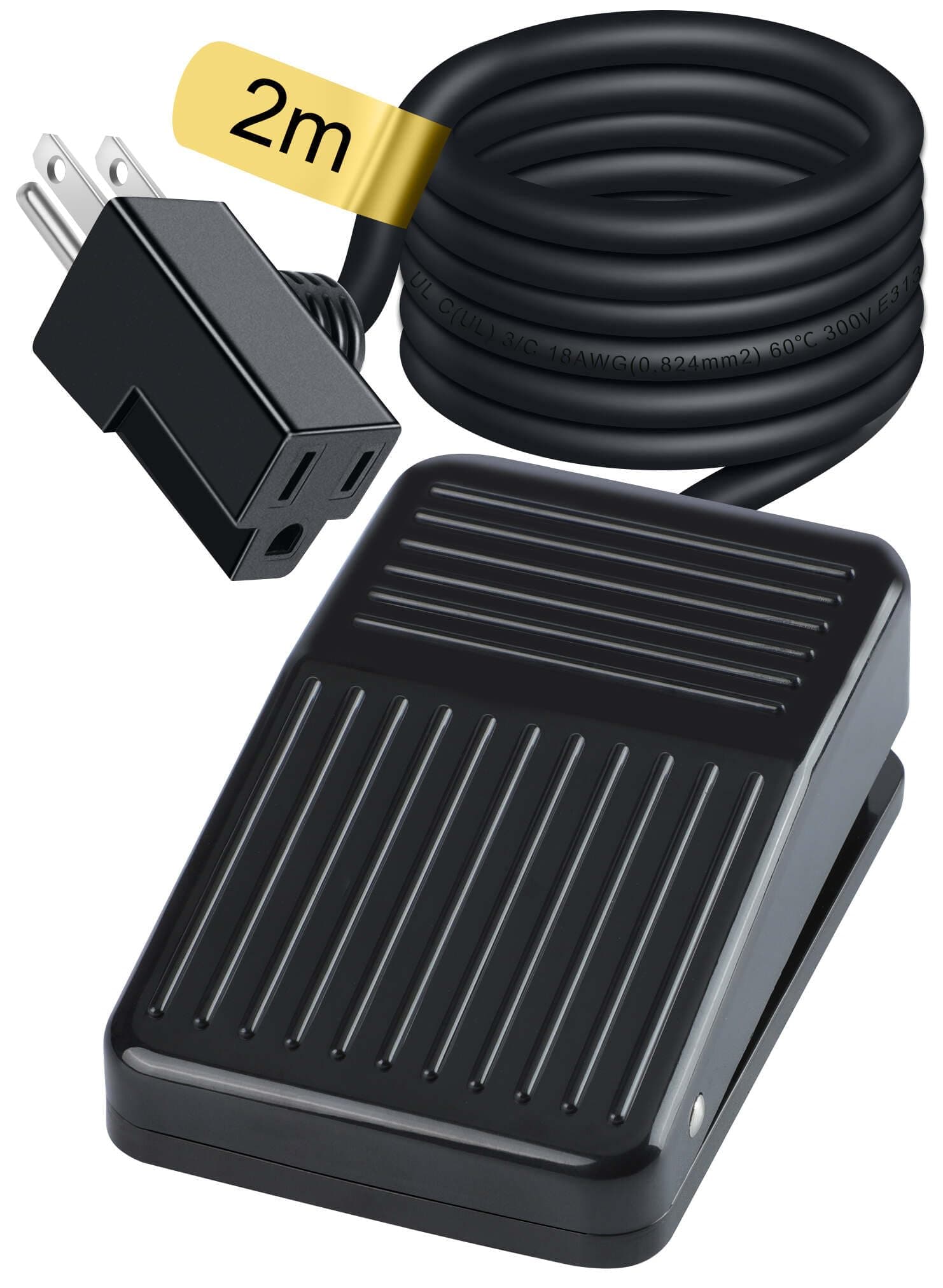 Foot Switch Normally Off Press and Hold to Connect Cable and 6.6 Feet Ul Plug, Foot Dead Man Momentary Pedal 15A 250Vac Us 3 Pin Back for Lichtenberg Machine Saw