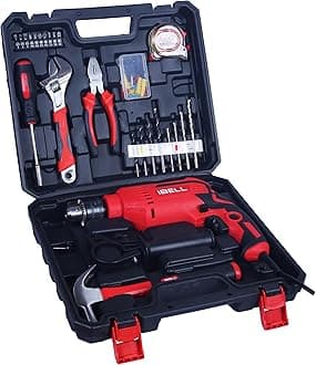 IBELL Professional Tool Kit with Impact Drill IBL TD13-85, 650W,0-2800RPM, Copper Armature, Chuck 13mm, 59 Home Essential Tools/Accessories with RED/BLACK BMC box - 6 Months warranty